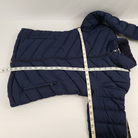 Gap XS Navy Uniform Blue Puffer Lavender Lining Jacket Coat Fall Winter - Picture 14 of 15